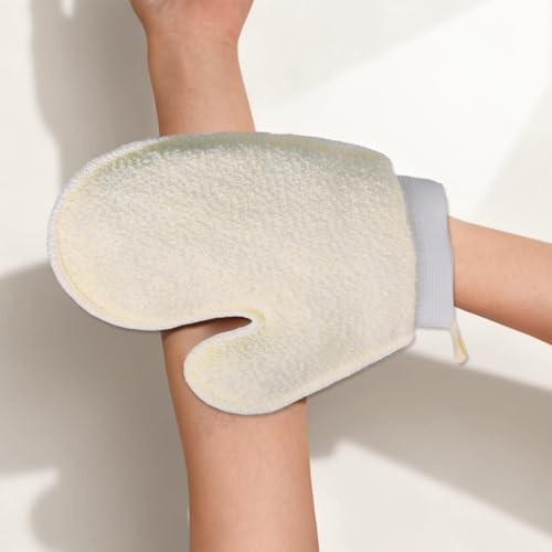 2PCS Exfoliating Gloves for Body Korean Exfoliating Mitt Gentle Cleaning Exfoliating Gloves for Body Remove Dead Skin Scrub Gloves Exfoliating for Woman&Man Bathing Accessories Beige