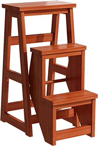 OZBMA Escabeau Multifonctionnel Moderne, échelle de bibliothèque, Chaise de bibliothèque, Tabouret Pliant en Bois, escabeau pour la Maison, Charge maximale 150 kg (Couleur Bois)