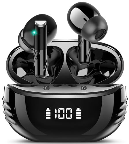 Conyat Cuffie Bluetooth, Auricolari Bluetooth 5.4 con Stereo Immersivo, 48 Ore Cuffiette Bluetooth ENC Cancellazione Rumore, IP7 Impermeabili, Touch Control Cuffie Wireless LED Display, Nero Profondo