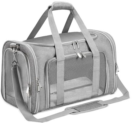 Soft Sided Cat/Pet/Dog Carrier Bag,Portable Foldable Pets Travel Carriers For Cats/Dogs With Shoulder Strap & Removable Mat,Durable Puppy Basket of 16 lbs Airline Approved - Grey