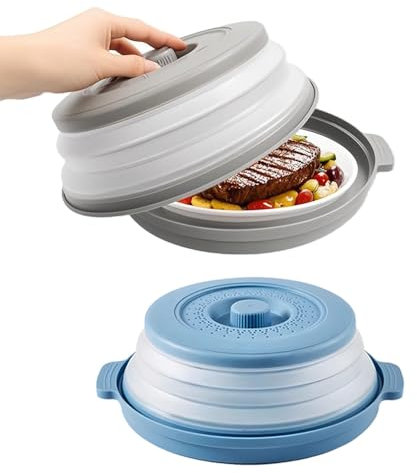 Coperchio Microonde Pieghevole, 2 Pezzi Antischizzi Piatto per Microonde Coperchio per Riscaldamento e Antispruzzo con Fori per il Vapore per Frutta e Verdura(Grigio+Verde)