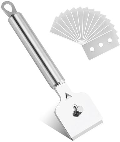 15 Stück Ceranfeldschaber, Ceranfeld Kratzer, Premium Edelstahl Schaber mit ergonomischem Griff 14 Ersatzklingen inkl Sicherheits Klingenschutz für Backofen Induktionsherd& hartnäckige Verschmutzungen