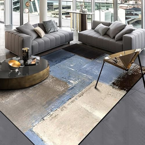 SRTJURFG Anti-Rutsch Teppich 150x180 cm Waschbar rutschfest Modern für Küche Heimbüro Flur Schlafzimmer Moderne abstrakte Tinte blau, grau, schwarz
