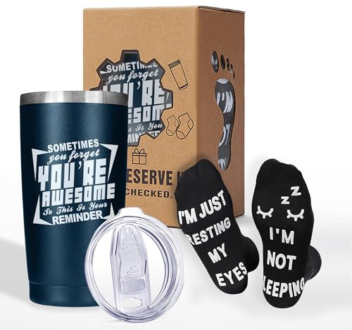 Amzsudy Fathers Day Gift for Dad from Daughter, Son, Thank You Christmas Birthday for Friends Handyman Grandpa Coworker Teacher Husband, Mens Gift Sets, 20oz Tumbler Mug Cup with Funny Socks