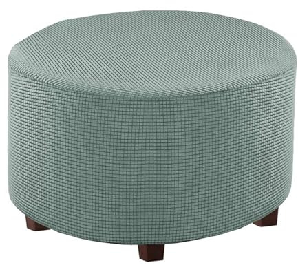LJWDYS Stretch Ottoman Bezug, Runder Fußstützen Pouf Bezug, Maschinenwaschbarer Fußstützen Hocker Bezug(Green,XL)