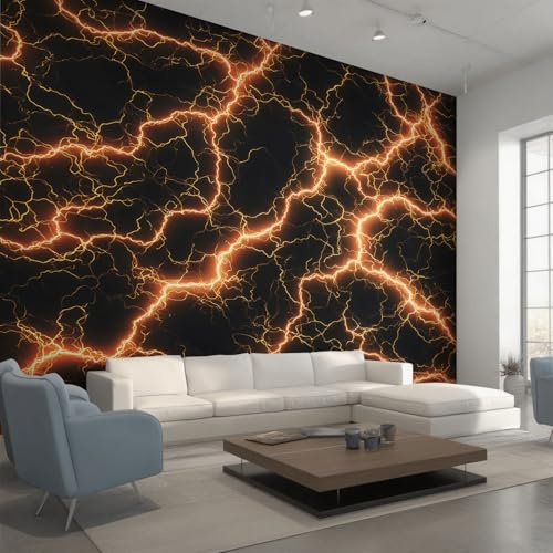 Generisch Tapete Orange Blitz Vliestapete Textur Modern 200X140cm Fototapete Wohnzimmer Motivtapete Schlafzimmer Tapeten Deko, Mustertapete, Wandtapete D20