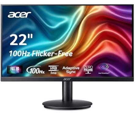 acer KB220Q H2bi 21.5 Full HD (1920 x 1080) Zero-Frame Home Office Monitor | Adaptive-Sync Support (FreeSync Compatible) | Up to 100Hz Refresh | 1ms (VRB) | sRGB 99% | Tilt | HDMI & VGA Ports