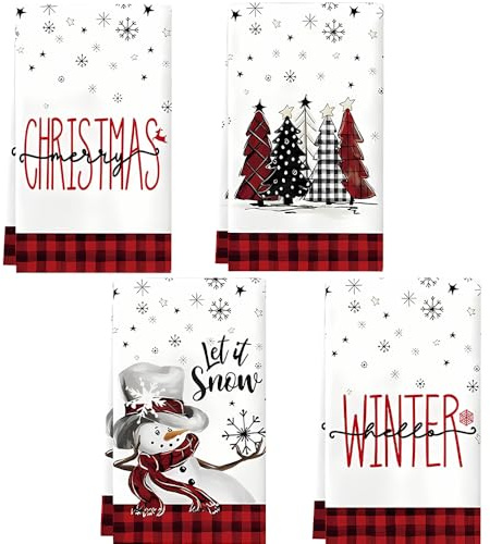 CLIUNT 4 Stück Geschirrtücher Weihnachten, 40x60 cm Weihnachtengeschirrtücher, Weihnachten Küchentücher Geschirrtücher, Weihnachtsdeko, Trockentuch Saugstarke Strapazierfähig