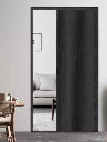 ZAQYCM Puerta corredera Puerta Concertina Negra, Puerta Plegable Acordeón Interiores para Baño Armario Despensa De Cocina Y Dormitorio, Divisor De Habitación Sin Perforaciones(H 190cm,W 60cm)