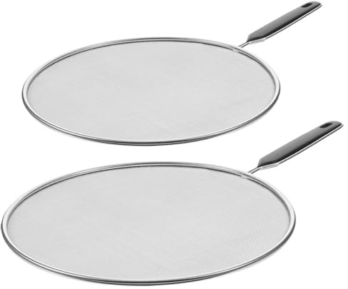 IWOWHERO Runder Topf Spritzschutz aus Edelstahl mit Silikongriff, 2 Stück | Feines Netz, Sichtkontrolle Beim Kochen, Dampfentlüftung, für Töpfe und Saucieren in Küche oder Restaurant