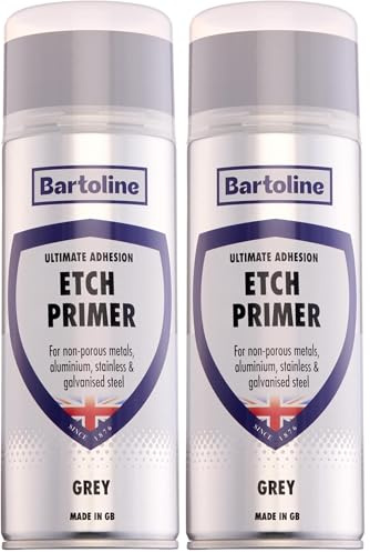 Bartoline Grey Etch Primer Spray 400ml Matt Finish – High-Adhesion Metal Primer for Aluminium, Galvanised Steel, Auto Parts and DIY (Pack of 2)