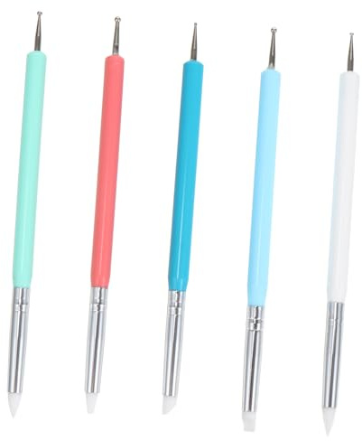 OSALADI Stylo à Points pour Ongles 5 Pièces Embouts Doubles en Acrylique et Silicone, pour Nail Art Professionnel et Manucure à Domicile