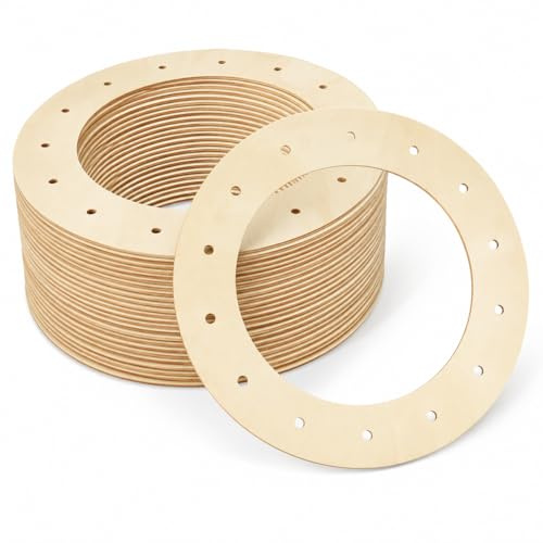 12 Pack 12 Inch Wooden Wreath Frames - Unfinished Flat Wreath Form Plywood Rings for Crafts, Macrame, & Floral Hoops - 0.1 Thin Wood Base for Front Door Hanger, Christmas Decor DIY(with 16 Holes)