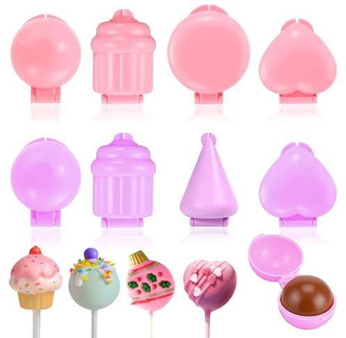 CLKUEH 8 Stück Cake Pop Formen Set, antihaftende Kuchen Pop Form Set in verschiedenen Motiven zweifarbige Pops Cake Mould Rosa Lila für DIY Backen Desserts