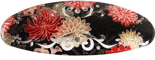 Barrette japonaise ovale en chirimen - Pince à cheveux avec fermoir et strass