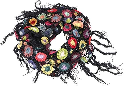 GURU SHOP Häkelstola, Hippie Blümchen Häkelschal, Dreieckstuchl - Schwarz, Herren/Damen, Baumwolle