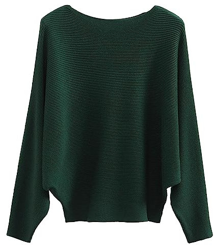 Maglione da donna con spalle scoperte, manica ampia a pipistrello, a tinta unita, lavorato a maglia, Verde, Taglia unica