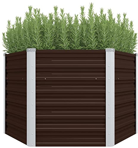 vidaXL Garden Raised Bed Galvanised Steel Open Bottom Heavy Duty Outdoor Backyard DIY Raised Bed Flower Vegetable Box Basket Brown 129x129x77cm