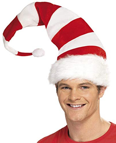 Amakando Lange Weihnachtsmann-Mütze gestreift/Rot-Weiß/Zipfelmütze Weihnachts-Wichtel Geringelt/EIN Highlight zu Weihnachtsmarkt & Weihnachten