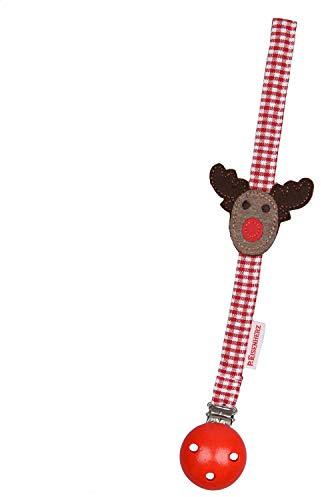 P Eisenherz Schnullerband Rentier rot weiß Weihnachten Holzclip Silikonring