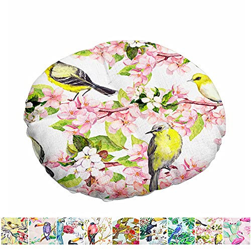 Morbuy Stuhlkissen Runde Sitzkissen Blumen Vogelserie Atmungsaktiv Baumwolle Leinen Tatami Komfortable Stühle Bodenkissen Sitzauflagen für Outdoor Garten Office Sessel (40x40cm,Gelbe Drossel)