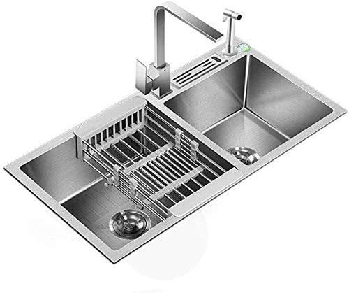 YGCBL Küchenspüle, Doppelwaschbecken, Bodenständig, Arbeitsplatte, Mit Ablauf Edelstahl Größe: 81 cm * 43 cm,810 Mm * 430 Mm,810 Mm * 430 Mm