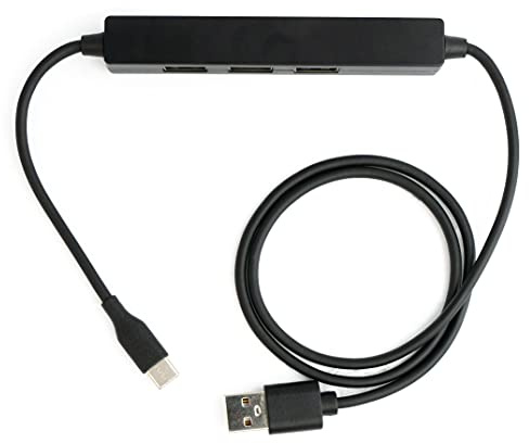 SYSTEM-S USB Hub 2.0 Typ A Stecker zu 3X A Buchse & 3.1 Typ C Stecker 55 cm in Schwarz