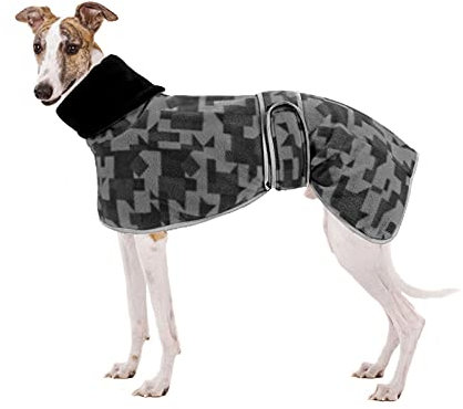Whippet Greyhound Dog Sweater Winter Warm Fleece Lining and Adjustable Bands for Medium Large Dogs Grey