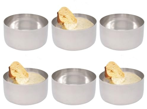 GK Global Kitchen 6 Pack Stainless Steel Condiment Sauce Cups Ramekin Dipping Portion Pots Dip Bowls Ketchup BBQ Mustard Sauce Sushi Soy Dishes Chutney Pickle Relish Katori Bowls (8cm)