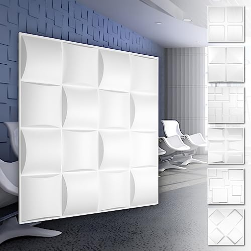 HEXIM 3D Wandpaneele, PVC Kunststoff weiß - Quadrat Design Paneele 50x50cm Wandverkleidung (3QM HD008) Feuchtraumpaneele Wand glatt