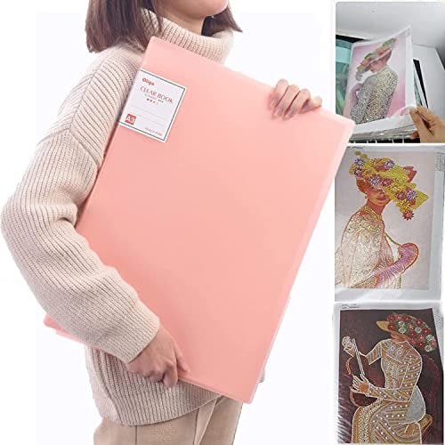 KFGJ A3 30 Pages Diamond Painting Storage Book, Clear View Document Folder with 30 Sleeves for Art Presentation