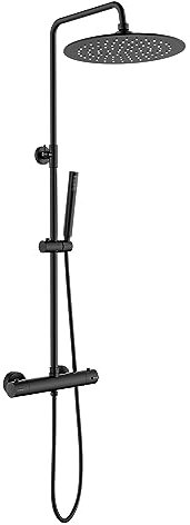 KOMIRO Duschsäule, schwarz, Duschset mit Thermostat-Mischbatterie und 25,4 cm Regendusche, höhenverstellbar, Regenduschsystem für Badezimmer