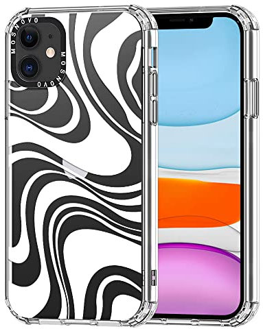 MOSNOVO Case for iPhone 11, [Buffertech 6.6ft Military-Grade Drop Protection] [Anti Peel Off Tech] Clear TPU Bumper Phone Case Cover Design - White Swirl