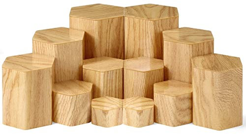 Jetec Sechseckige Schmuck-Display-Riser, sechseckig, Markt-Display-Ständer, Acryl-Ständer für Schmuck, Modellfiguren, Dekoration, 6 Größen (Holzmaserung)
