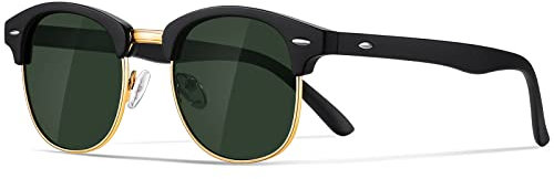 Occhsouo Polarisierte-Halbrahmen-Sonnenbrille-Unisex-Sonnenbrille-Herren-Damen Klassische Retro UV400 Schutz Rechteckig Sonnen brille Metallrahmen Autofahren Reisen(Schwarz/Grün)