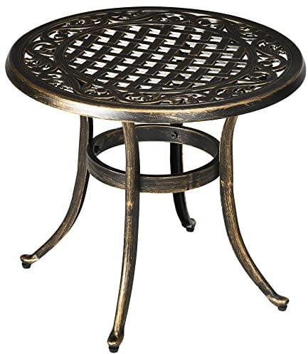 Outsunny Outdoor Garden Table, Cast Aluminium Patio End Table with Anti-slip Foot Pads for Garden, Patio, Balcony, 60 x 52.5cm, Bronze