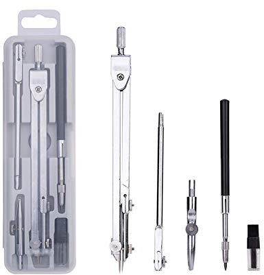 luckxuan Zirkel Set Metallkompass-Set Professioneller Zeichnungs-Design-Kompass, 5-teiliger Edelstahl-Mathematikkompass, Schreibwaren-Vorrats-Prüfungs-Zeichnungs-Tool for Studenten Geometriezirkel