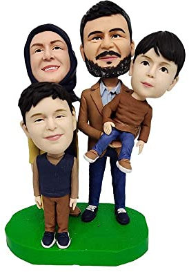 mydedor Benutzerdefinierte Bobble-Heads Figur Puppe, Vier Personen Familientag Benutzerdefinierte Wackelkopf, Wackelkopf Figuren Handgemachte Personalisierte Skulptur Geschenk für