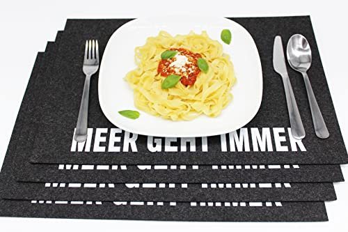 KAMACA 4er Set Tischsets Platzsets Platzmatten aus Filz MARITIM abwaschbar Platzdeckchen grau Eyecatcher (4er Set Filz Meer geht Immer anthrazit)