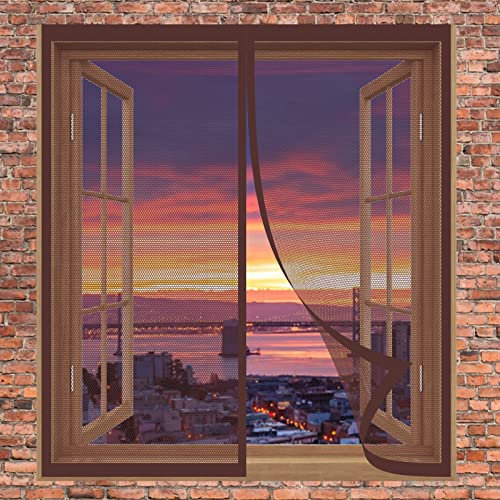 Magnet Fliegengitter Balkontür 90 x 80 cm Insektenschutzgitter Einfache Installation Auto Schließen Fenster-Fliegengitter Für Alle Fenster Bis, Braun