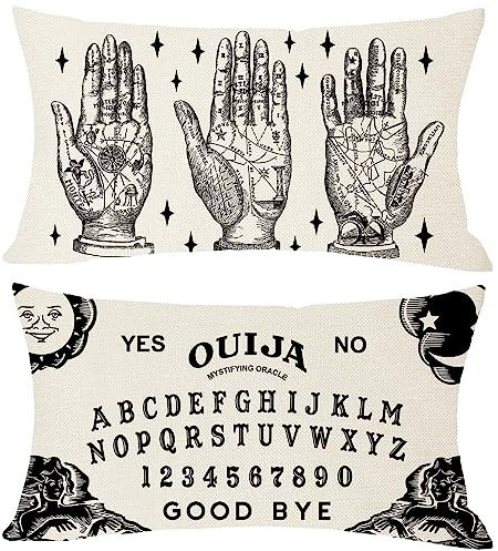 PANDICORN Ouija Brett-Kissenbezüge, 30,5 x 50,8 cm, Set mit 2 Wahrsagern, Palmen, lesen, Palmistry Hand, mystische Halloween, Lendenkissen, dekorative Wurfkissen, Fallkissen,