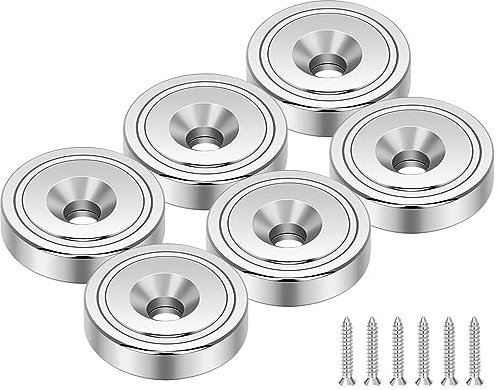 Wukong 6 Pieces Neodymium Magnets, 16 x 5 mm Strong Pot Magnet Round Hole Magnet with Mounting Screws (6KG Force), Silver