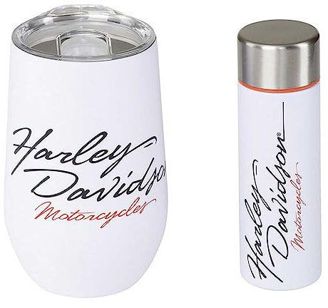 Harley-Davidson Racing Edelstahl-Weinglas und schmales Flachmann-Set, Weiß