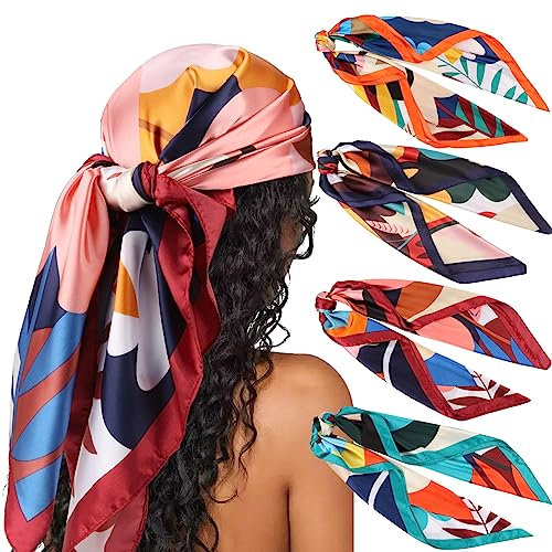 DRESHOW 90x90cm Große Quadratische Schals für Damen Seide Kopftuch Bandanas Haartuch Halstuch Haarschmuck