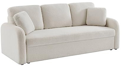 3-Sitzer-Sofa mit weißem Teddy Bouclé-Bezug, abgerundete Linien, Milano, B 210 x T 85 x H 85cm