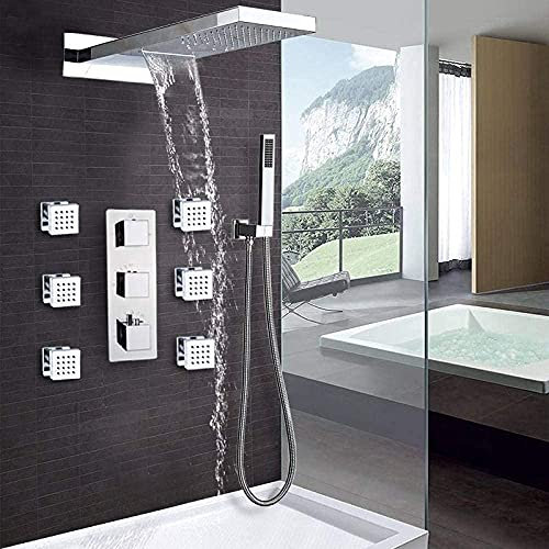 Brausegarnitur Wandhalterung Thermostat Badezimmer Regen Wasserfall Duscharmaturen Chrom Brausegarnitur Badewanne Dusche Mischbatterie Wasserhahn