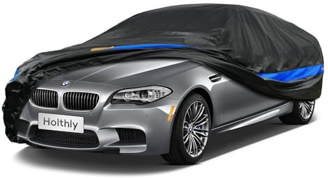 Holthly Autoabdeckung Wasserdicht Atmungsaktiv, Auto-Abdeckplane für Vollgarage,Regen,Sonne,Staub und UV-Schutz.Autoplane passend für BMW 5er,Audi A6/A7,Maserati Ghibli,usw.3XL+