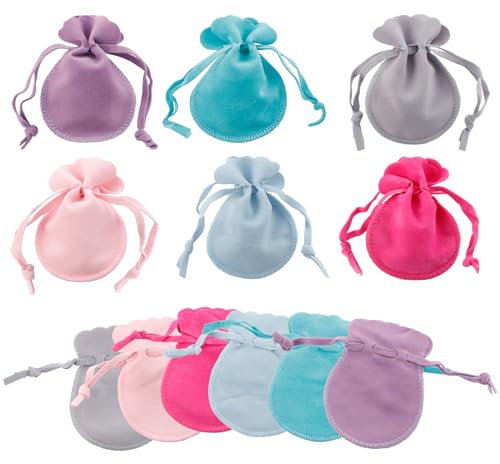 KUAOOAUK 24 Stück Samtbeutel, Bunt Schmuckbeutel mit Kordelzug, Geschenkbeutel aus Samt 9x12cm für Schmuck Accessoires Süßigkeiten Geschenk Verpackung Geburtstage Hochzeit Party