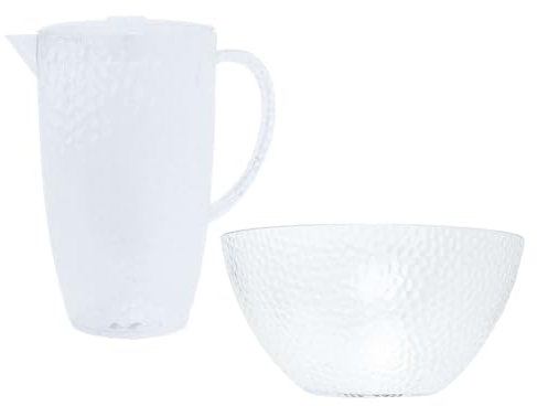 2 Litre Water Jug Pitcher Reusable Drinkware & Bowl | Bubble Effect Plastic Salad Bowl & Juice Pitcher Garden Drinks Jug with Lid | Outdoor Bowl & Picnic Water Pitcher Jug