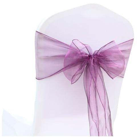 Wisafory 20 Stück Stuhlschleifen Organza Stuhl Schärpe Schleife Band Stuhlhussen Stuhl Organza Schleifenband Dekoration für Hochzeit Zeremonie Event Feier Party 18 x 275 cm Lila 20 Stück